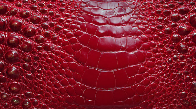 detailed macro shot of shiny red alligator leather texture ideal for luxury fashion backgrounds