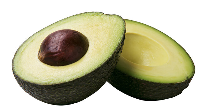 Avocado halves with pit and smooth flesh