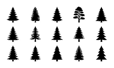 Fototapeta premium Coniferous Tree Silhouettes Collection, Evergreen Forest Icons Set, Pine Fir Spruce Vector Graphics for Nature Design