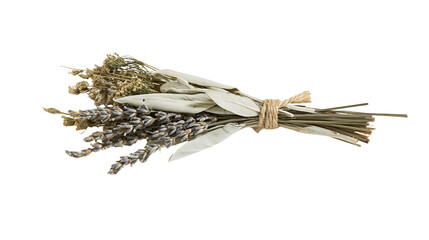 Dried lavender and sage herb bundle tied with twine © Carmen