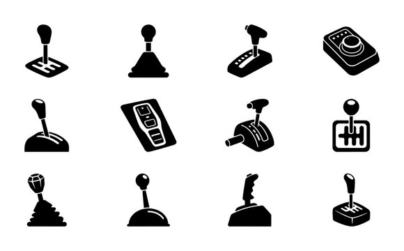Car Gear Shift Icons, Manual Transmission Levers, Automatic Shifter Controls, Automotive Vector Set
