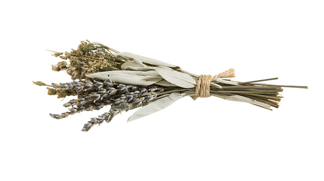 Dried lavender and sage herb bundle tied with twine