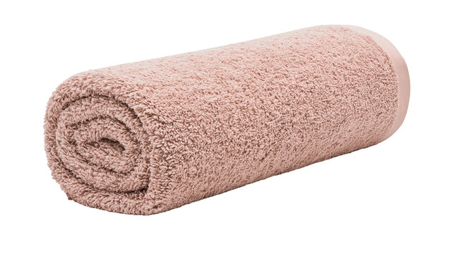 Rolled terry cloth towel soft texture, light brown color