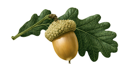Oak acorn with green leaves and stem © Carmen