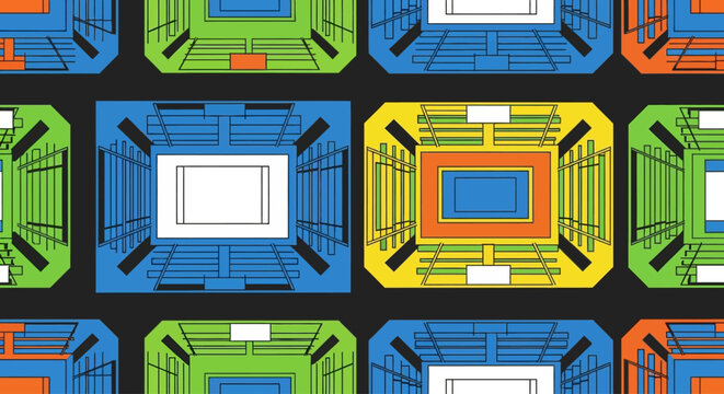 Colorful Stadium Layout Top-Down View Vector Illustration