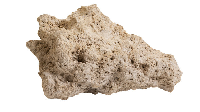 Rough porous beige limestone rock fragment