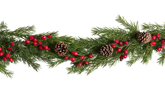 Christmas garland with pine cones and red berries
