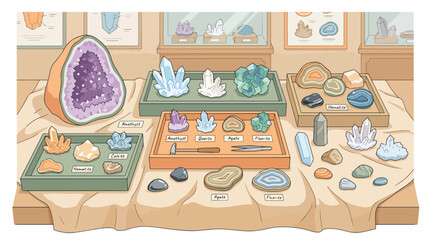 Colorful Collection of Crystals and Gemstones Displayed. © Suker