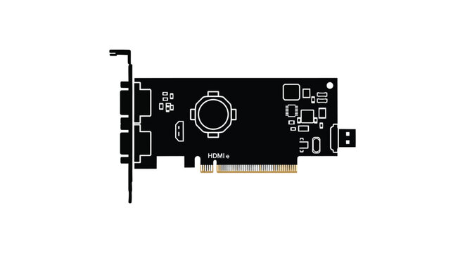 Computer graphics card with ports and connectors black silhouette expansion connector