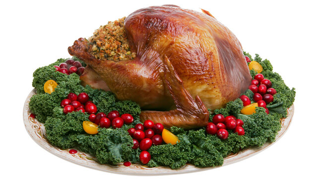 Roasted Turkey with Cranberries and Kale Garnish