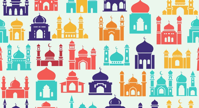 Colorful Vector Pattern of Stylized Mosque Buildings