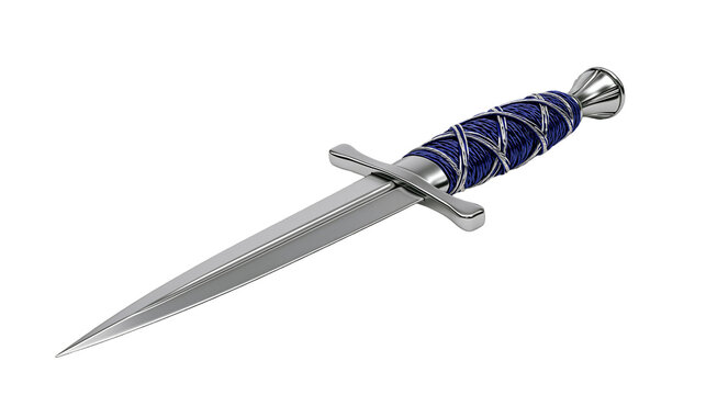 Silver dagger with blue cord-wrapped handle and metal pommel