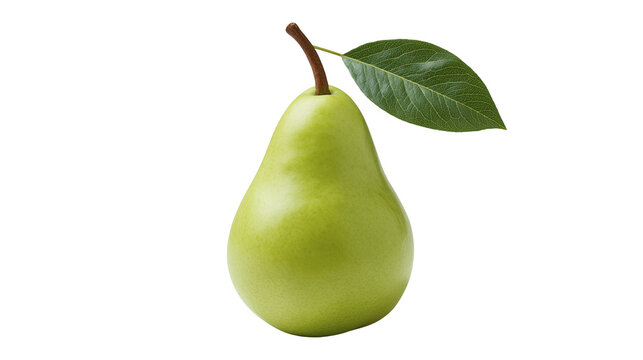 Green pear with stem and leaf