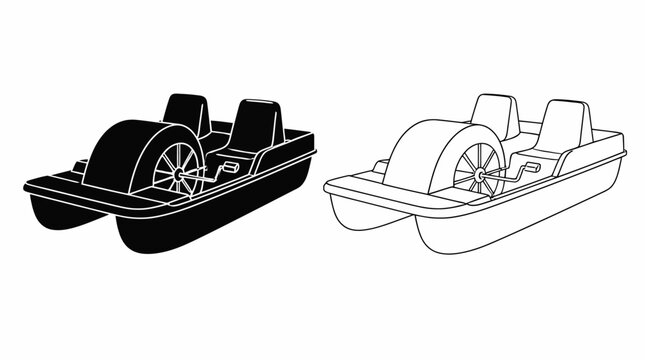 Pedal boat icon set, black silhouette and outline style