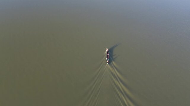 Aerial View of Boat on Calm Water