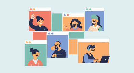 Fototapeta premium Diverse People Using Digital Devices in Flat Vector Illustration