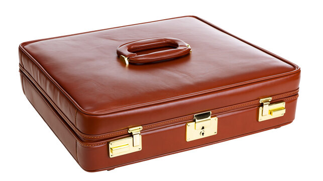 Brown leather briefcase with gold clasps and handle