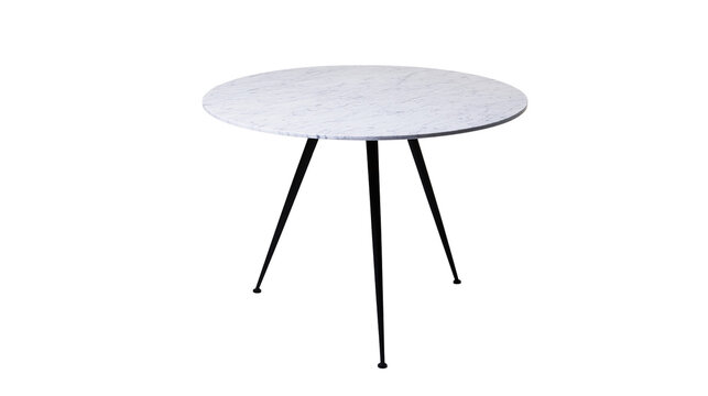 Round marble top dining table with black metal legs