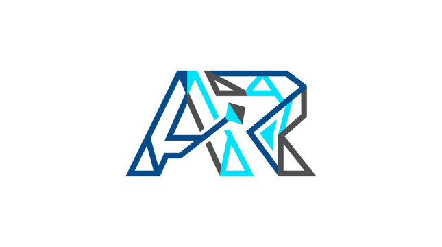 Create a futuristic AR logo built from modular geometric shapes in a landscape orientation for a tech company on July 2, 2026.