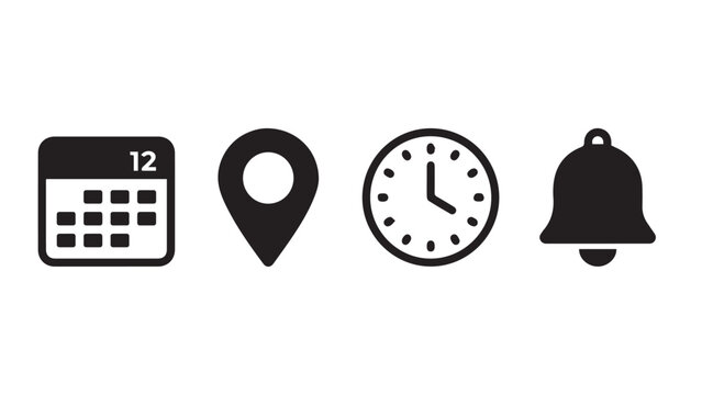 bell,location pin, calender, clock