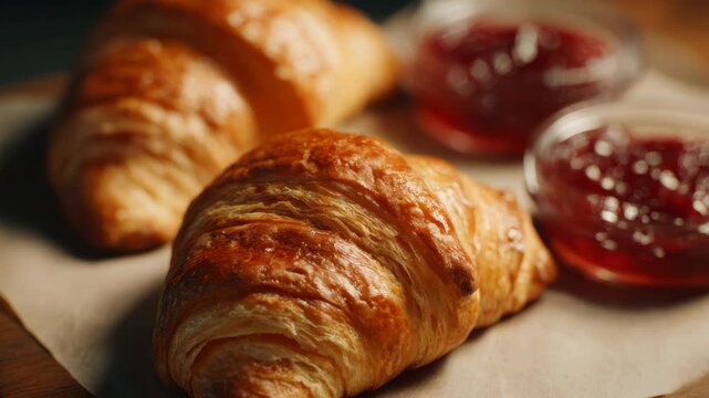 Close-up of pastries and condiments