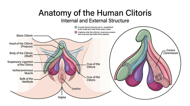Anatomy of the Human Clitoris: Internal and External Structure Diagram