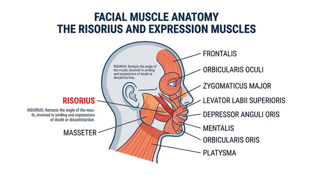 Facial Muscle Anatomy: Risorius and Expression Muscles Diagram
