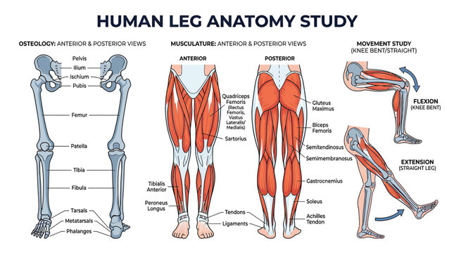 Human Leg Anatomy Study: Bones, Muscles, and Movement
