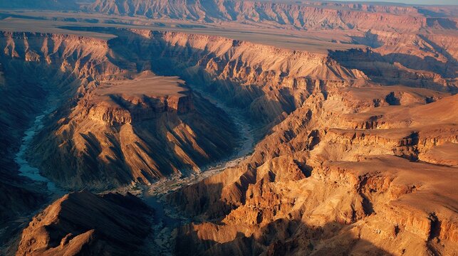 ravine. A deep narrow gorge carved by a river, aerial view at golden hour. travel magazines, destination branding, designed for outdoor magazines and nature guides, elevates destination branding.