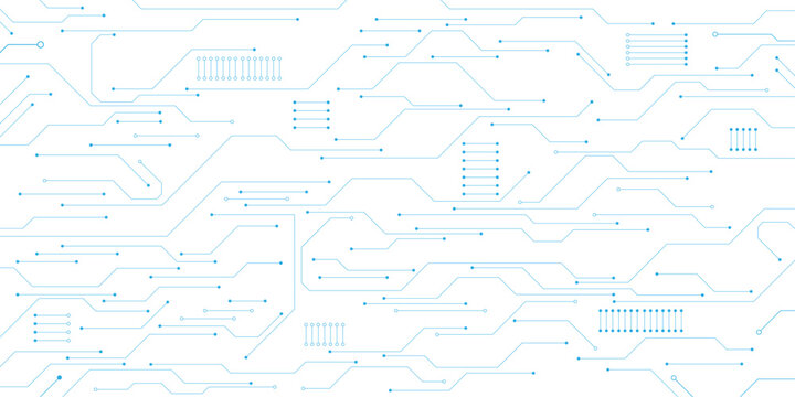 Abstract Blue Circuit Board Pattern, Digital Technology Background, Futuristic Electronic Network Design, Clean Data Flow Vector Art