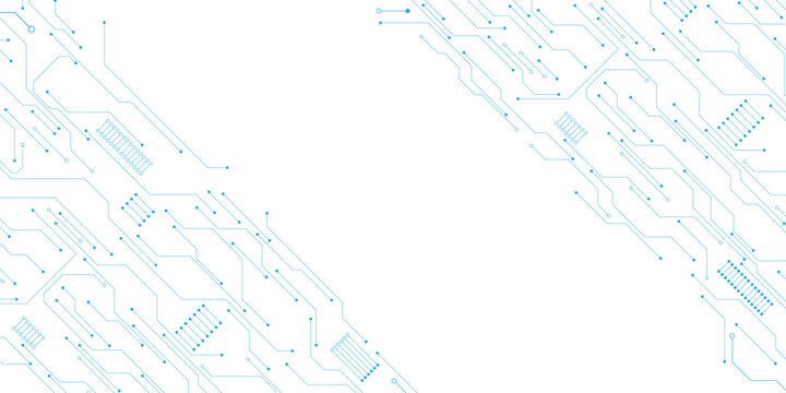 Abstract Digital Circuit Board Pattern, Futuristic Technology Background, Blue Lines and Dots on White, Clean Tech Design