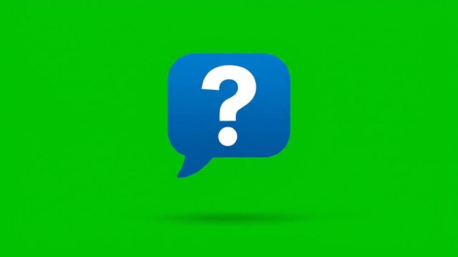 A blue speech bubble with a question mark appears on a green screen for a video