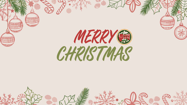 Hand Drawn Christmas Ornaments And Candy Canes Pattern With Text