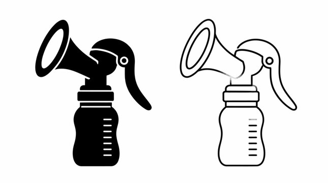 Manual Breast Pump Icons Set in Black and White Outline Styles