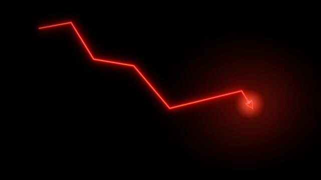 Red glowing jagged line graph dropping sharply indicating financial loss