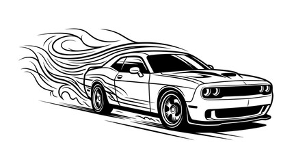 Fast Muscle Car Speeding Dynamic Line Art Illustration © Macan