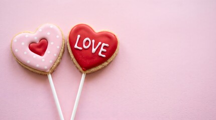 Fototapeta premium Heart Shaped Valentine Cookies on Pink