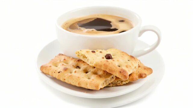 A cup of coffee accompanied by three biscuits on a white plate.