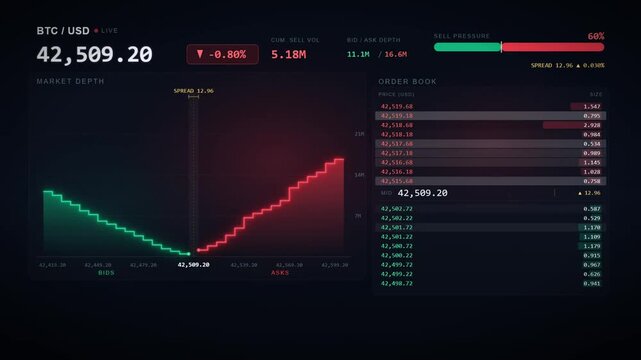 Cryptocurrency exchange market depth chart showing buy and sell order book