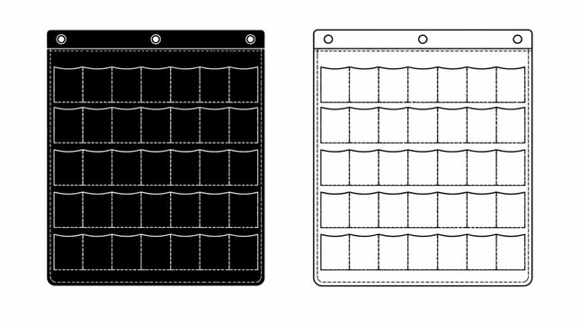 Coin album page illustration with multiple pockets, collector's organizer.