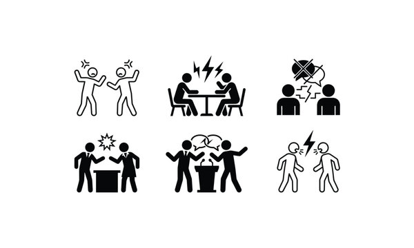 Business dispute conflict disagreement icons set vector.