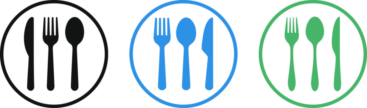 Set of colorful icons of cutlery including fork