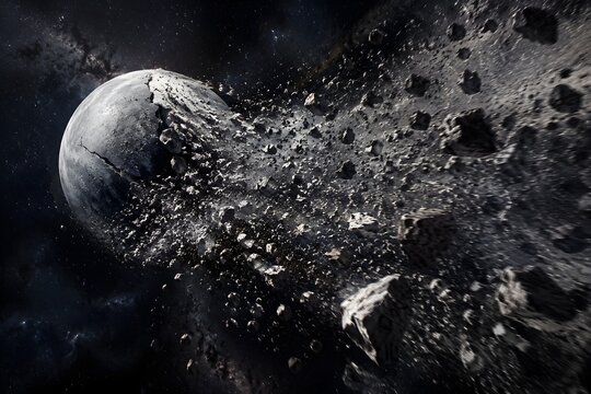 Cinematic Tidally Torn Moon Breaking Apart Into Dramatic Trail Of Rocky Cosmic Debris Background Image