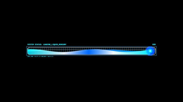 Futuristic HUD system status bar with biomorphic blue liquid wave and glow effects on black background