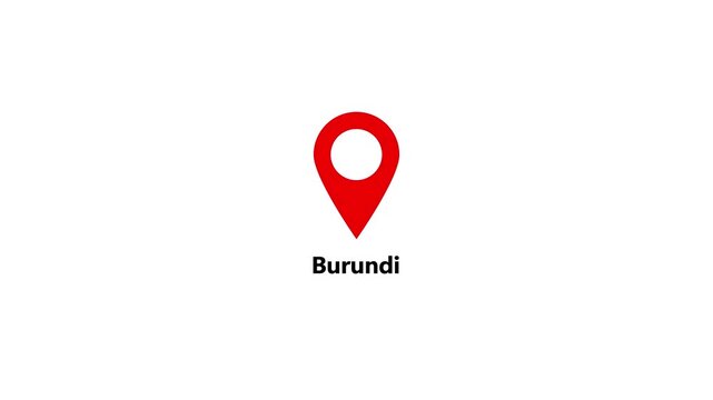 Burundi map location pin animation. Burundi text up down location pin pointer icon white background, Alpha channel GPS location tracking animation. 4K video