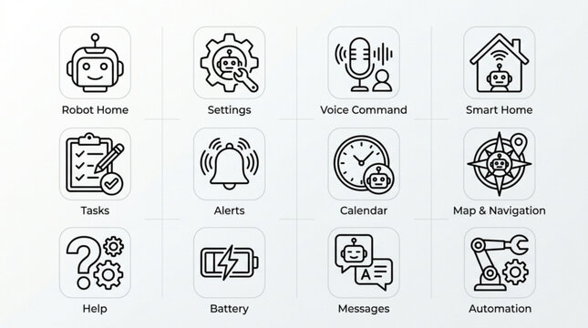 Smart home robot control panel icons set