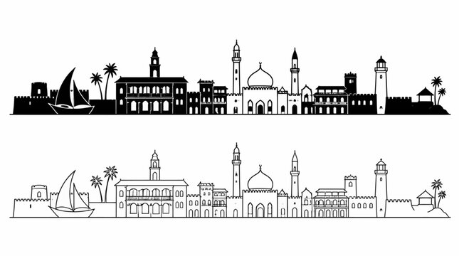 Middle Eastern City Skyline Silhouette with Traditional Architecture