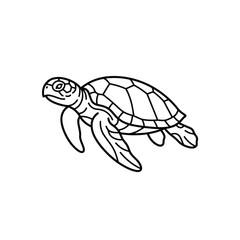 Fototapeta premium Swimming sea turtle line art graphic isolated on transparent background for ocean wildlife concept.