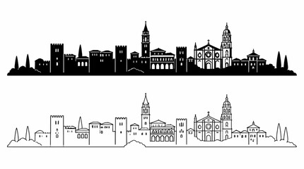 Obraz premium Salamanca City Skyline Silhouette and Outline Vector Illustration