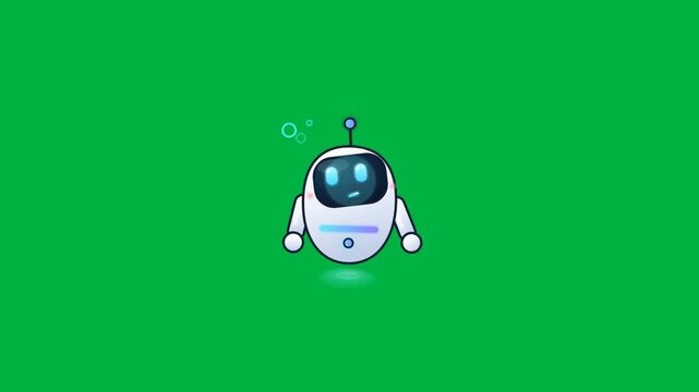 Cute artificial intelligence robot expressing sad happy and surprised emotions on green screen